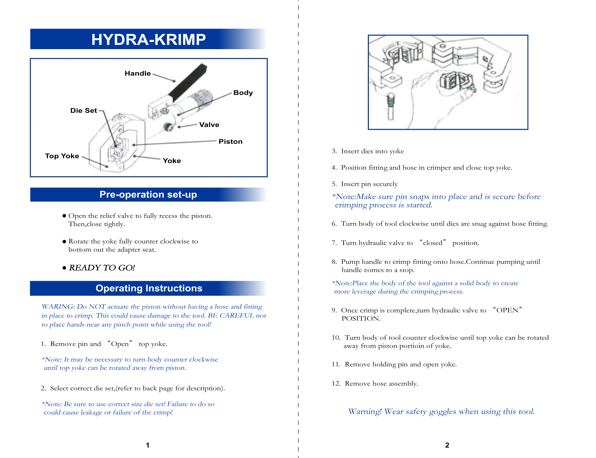 Hydraulikschlauch Crimp-Zange Set (Handpresse)