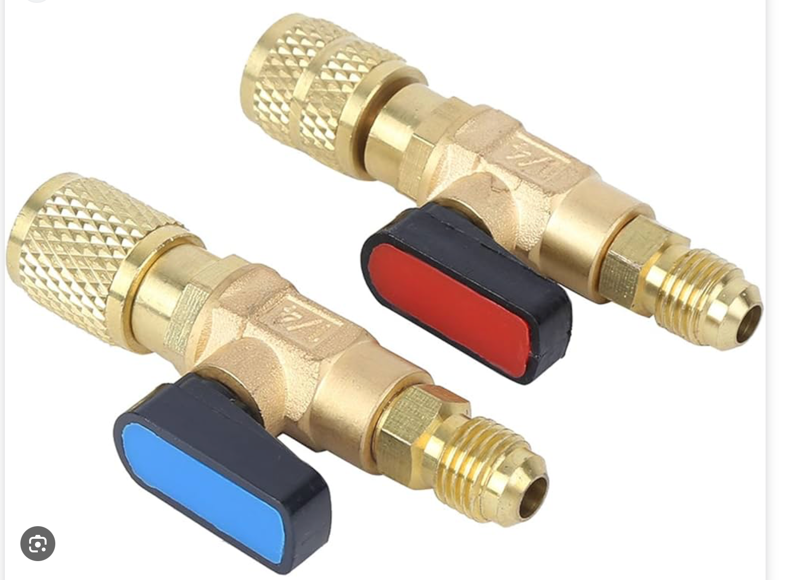 1/4” SAE Kugelventil Adapter Set – Absperrventile für Kältemittel-Serviceschläuche (2er Set, Rot & Blau)